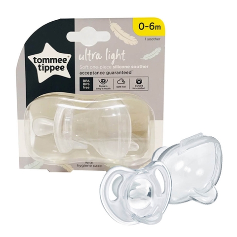 Ty ngậm silicon siêu nhẹ Tommee Tippee Ultra Light 0-6 tháng - Trắng