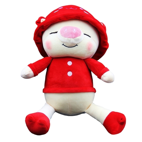 Thú nhồi bông Heo Happy đội nón 37cm - Đỏ