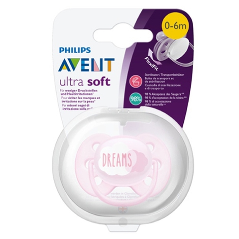 Ty ngậm Philips Avent siêu mềm 0-6M - Hồng
