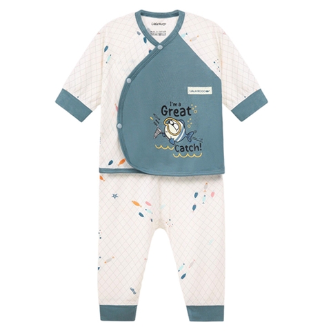 Bộ Uala cài chéo Bamboo 2047 3-6M - Trắng xanh