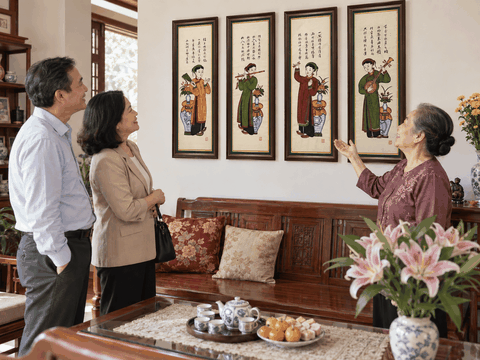 Bộ tranh Đông Hồ Tố Nữ làm quà mừng nghỉ hưu: Chọn theo sở thích và không gian