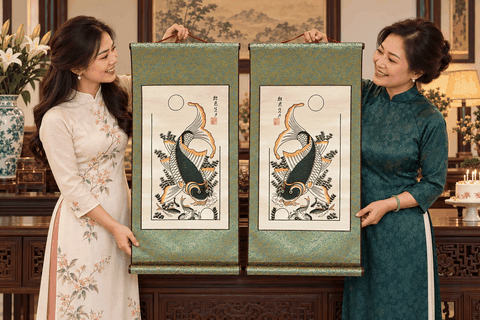 Cặp tranh Lý Ngư Vọng Nguyệt làm quà sinh nhật cho người yêu trang trí nhà