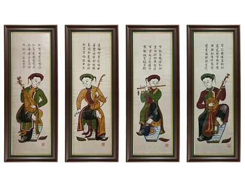 Bộ Tranh Đông Hồ Tứ Quý Tố Nữ Dáng Ngồi kích thước 42cm x 110cm