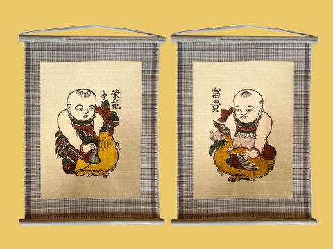 Cặp Tranh Đông Hồ Vinh Hoa Phú Quý Dán Mành 35cm x 45cm