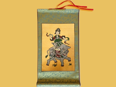 Tranh Đông Hồ Bà Triệu Cưỡi Voi Bồi Lụa 30cm x 55cm