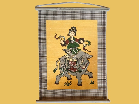 Tranh Đông Hồ Bà Triệu Cưỡi Voi Dán Mành 35cm x 45cm