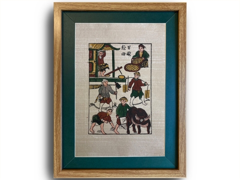 Tranh Đông Hồ Ngày Mùa Bách Mẫu Dư Điền Khung Kính 30cm x 40cm