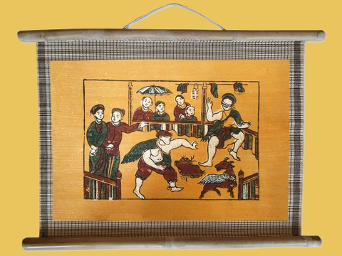 Tranh Đông Hồ Bịt Mắt Bắt Dê Dán Mành 45cm x 32cm