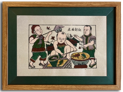 Tranh Đông Hồ Cá Chậu Khung Kính 40cm x 30cm