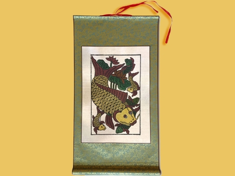 Tranh Đông Hồ Cá Đàn bồi lụa 42cm x 80cm