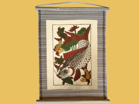 Tranh Đông Hồ Cá Đàn Dán Mành 35cm x 45cm