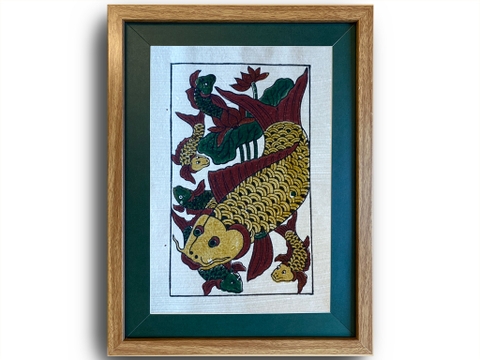 Tranh Đông Hồ Cá Đàn Khung Kính 30cm x 40cm