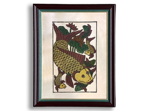 Tranh Đông Hồ Cá Đàn khung kính 45cm x 60cm