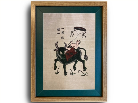 Tranh Đông Hồ Chăn Trâu Thả Diều Khung Kính 30cm x 40cm