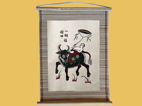 Tranh Đông Hồ Chăn Trâu Thả Diều Dán Mành 35cm x 45cm