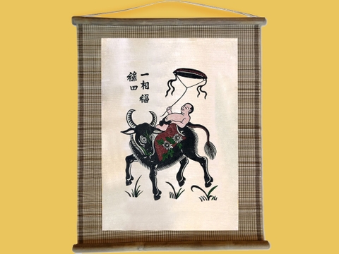 Tranh Đông Hồ Chăn Trâu Thả Diều Dán Mành 45cm x 55cm