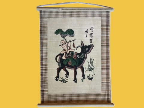 Tranh Đông Hồ Chăn Trâu Thổi Sáo Dán Mành 35cm x 45cm