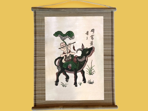 Tranh Đông Hồ Chăn Trâu Thổi Sáo Dán Mành 45cm x 55cm