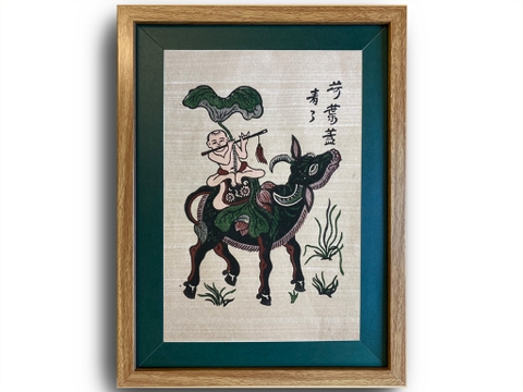 Tranh Đông Hồ Chăn Trâu Thổi Sáo Khung Kính 30cm x 40cm