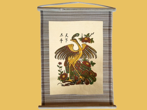 Tranh Đông Hồ Chim Công - Thiện Hạ Thái Bình Dán Mành 35cm x 45cm