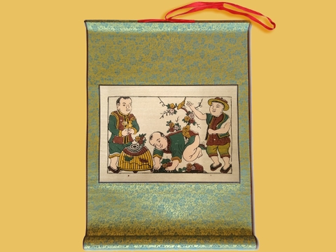 Tranh Đông Hồ Chim Lồng Bồi Lụa 40cm x 55cm