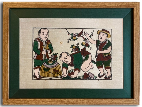 Tranh Đông Hồ Chim Lồng Khung Kính 40cm x 30cm