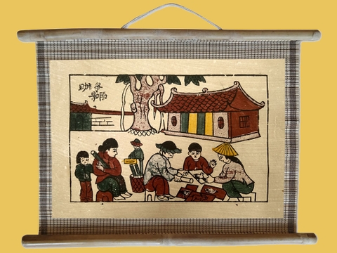Tranh Đông Hồ Chợ Quê Dán Mành 45cm x 32cm