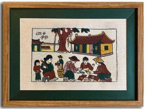 Tranh Đông Hồ Chợ Quê Khung Kính 40cm x 30cm
