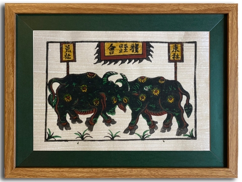 Tranh Đông Hồ Chọi Trâu Khung Kính 40cm x 30cm