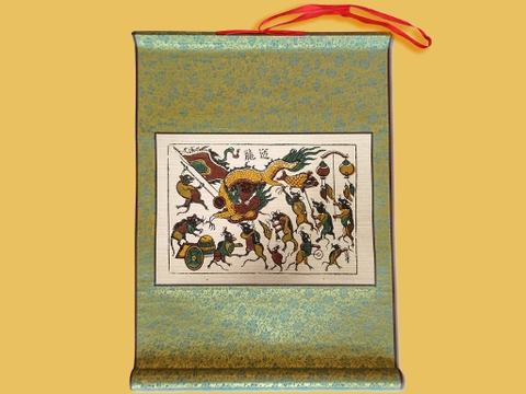 Tranh Đông Hồ Chuột Múa Rồng Bồi Lụa 40cm x 55cm