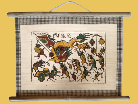 Tranh Đông Hồ Chuột Múa Rồng Dán Mành 45cm x 32cm
