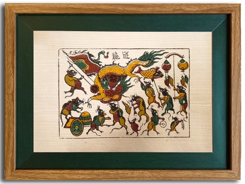 Tranh Đông Hồ Chuột Múa Rồng Khung Kính 40cm x 30cm