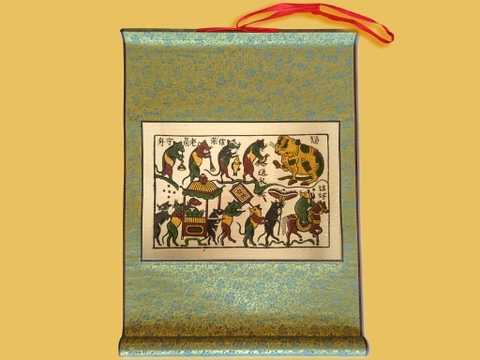 Tranh Đông Hồ Đám Cưới Chuột Bồi Lụa 40cm x 55cm