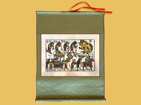 Tranh Đông Hồ Đám Cưới Chuột Bồi Lụa 60cm x 80cm