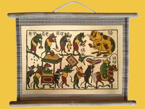 Tranh Đông Hồ Đám Cưới Chuột Dán Mành 45cm x 32cm