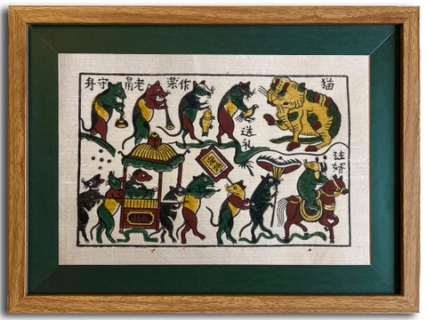 Tranh Đông Hồ Đám Cưới Chuột Khung Kính 40cm x 30cm