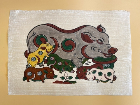Tranh Giấy Đông Hồ Đàn Lợn Âm Dương