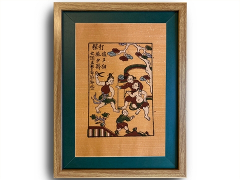 Tranh Đông Hồ Đánh Ghen Khung Kính 30cm x 40cm
