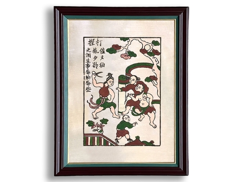 Tranh Đông Hồ Đánh Ghen khung kính 45cm x 60cm