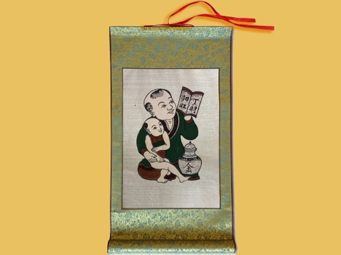 Tranh Đông Hồ Đinh Tài Tương Vượng Bồi Lụa 30cm x 55cm