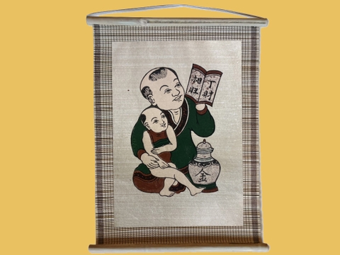 Tranh Đông Hồ Đinh Tài Tương Vượng Dán Mành 35cm x 45cm
