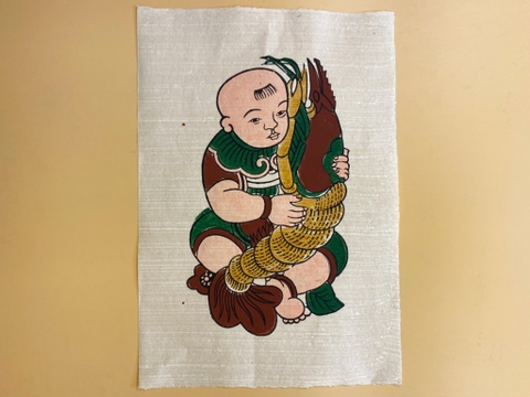 Tranh Giấy Đông Hồ Em Bé Ôm Tôm