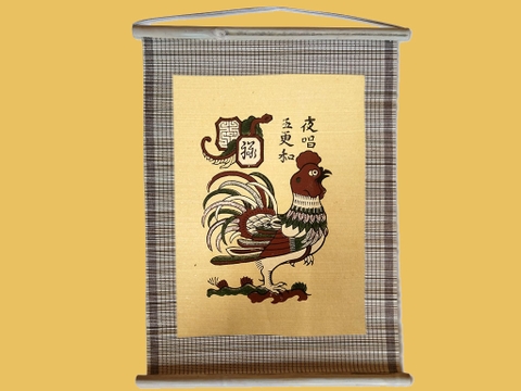 Tranh Đông Hồ Gà Dạ Xướng Dán Mành 35cm x 45cm