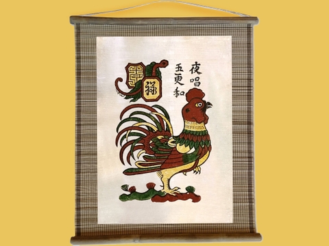 Tranh Đông Hồ Gà Dạ Xướng Dán Mành 45cm x 55cm