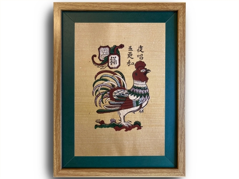 Tranh Đông Hồ Gà Dạ Xướng Khung Kính 30cm x 40cm