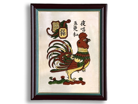 Tranh Đông Hồ Gà Dạ Xướng khung kính 45cm x 60cm