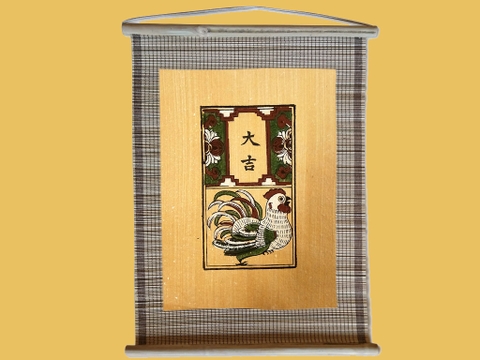 Tranh Đông Hồ Gà Đại Cát Dán Mành 35cm x 45cm