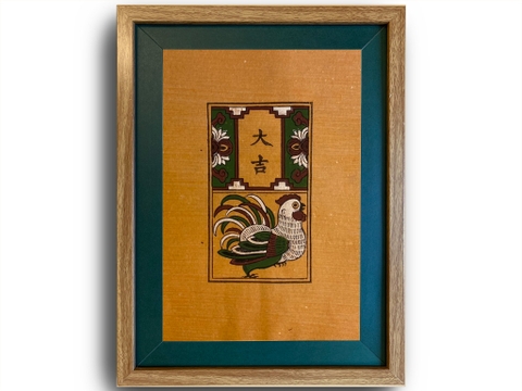 Tranh Đông Hồ Gà Đại Cát Khung Kính 30cm x 40cm