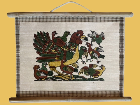Tranh Đông Hồ Gà Đàn Dán Mành 45cm x 32cm