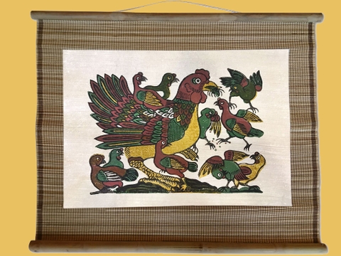 Tranh Đông Hồ Gà Đàn Dán Mành 60cm x 50cm